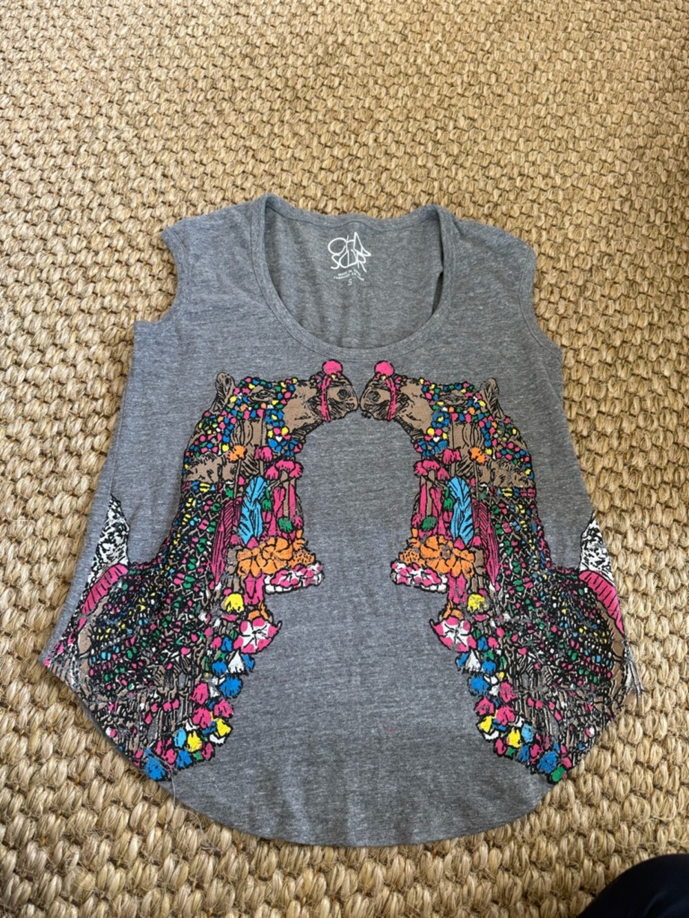 Chaser - Gray Sleeveless Graphic Tank with Colorful Floral Mirror Print